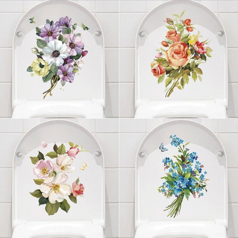 Room Decoration Wall Sticker Toilet Bowl Bathroom Waterproof Self-Adhesive and Cute except Creative Flower Decoration Sticker Painting