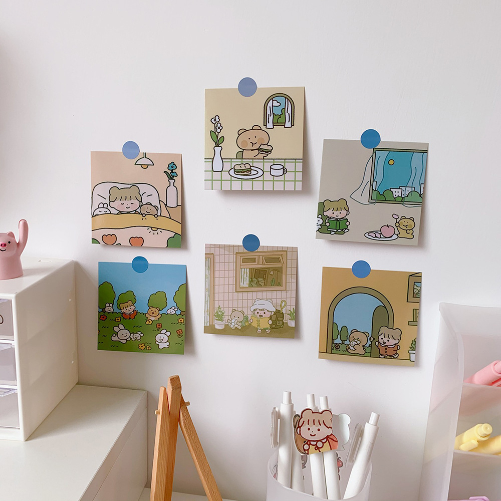 Japanese Cute Ins Candy Bear Wall Painting Office Bedroom Decoration Card Bear Sticker Card Girl Heart