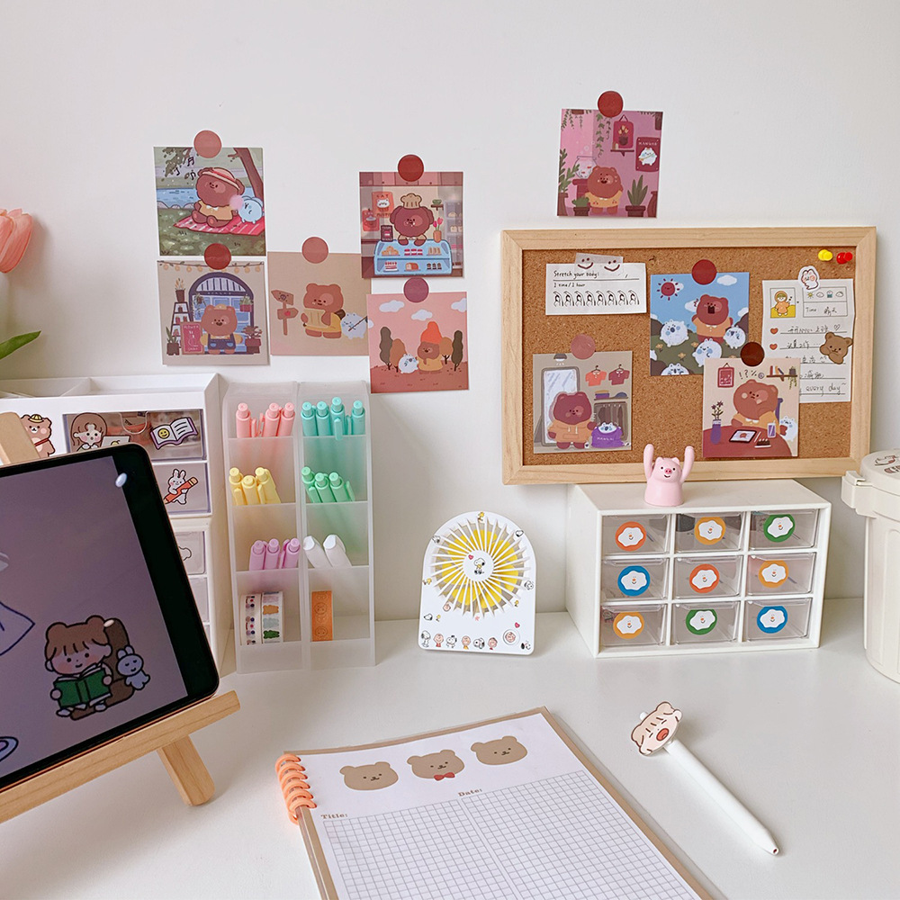 Japanese Cute Ins Candy Bear Wall Painting Office Bedroom Decoration Card Bear Sticker Card Girl Heart