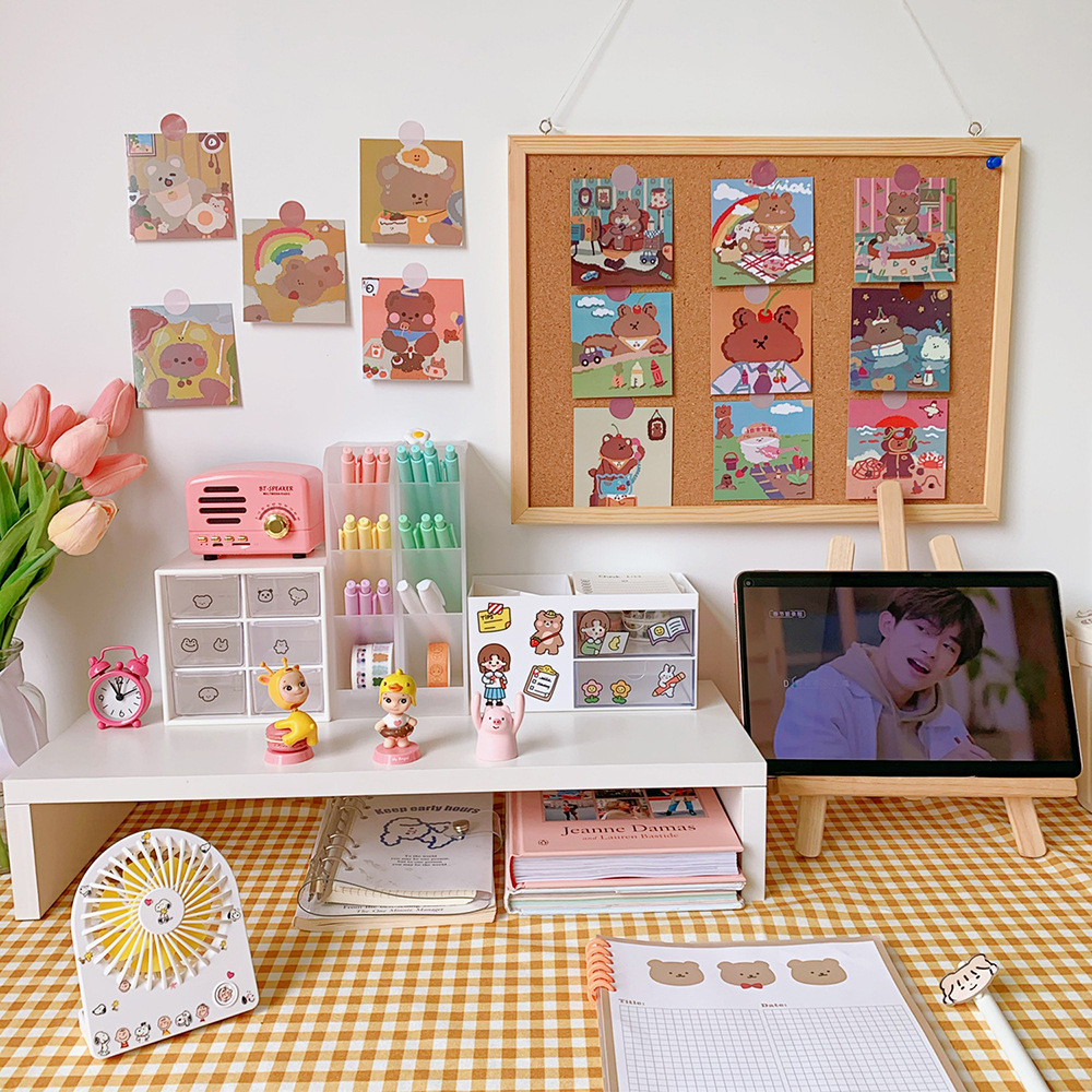 Japanese Cute Ins Candy Bear Wall Painting Office Bedroom Decoration Card Bear Sticker Card Girl Heart
