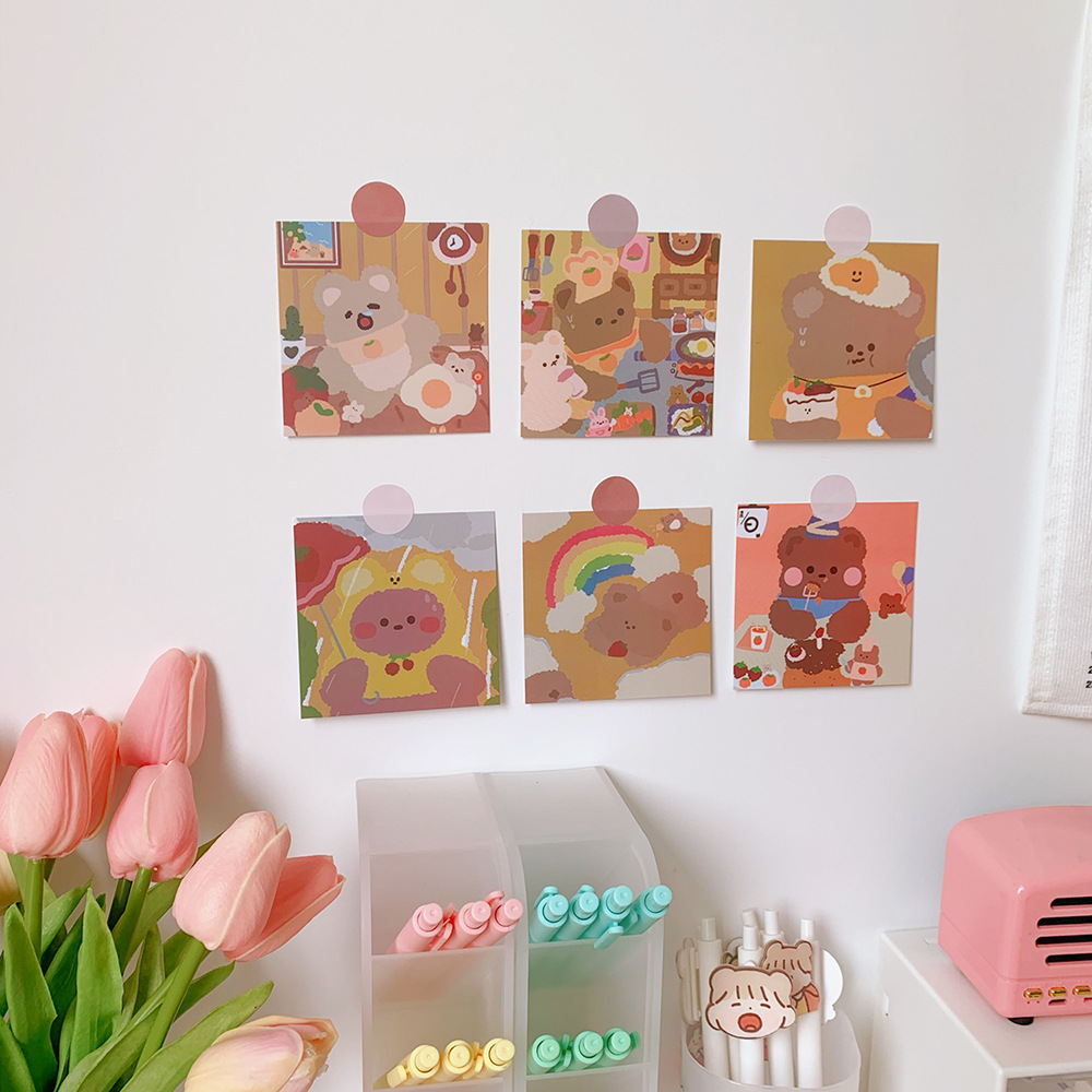 Japanese Cute Ins Candy Bear Wall Painting Office Bedroom Decoration Card Bear Sticker Card Girl Heart