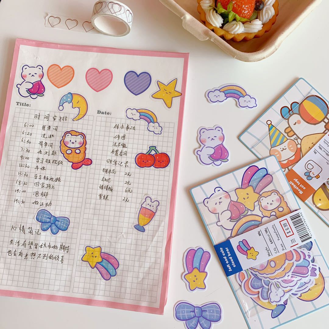 Korean Style Ins Cartoon Cute Soft Candy Bear Hand Ledger Sticker Creative Mobile Phone Decoration Material Stickers Transparent Decoration
